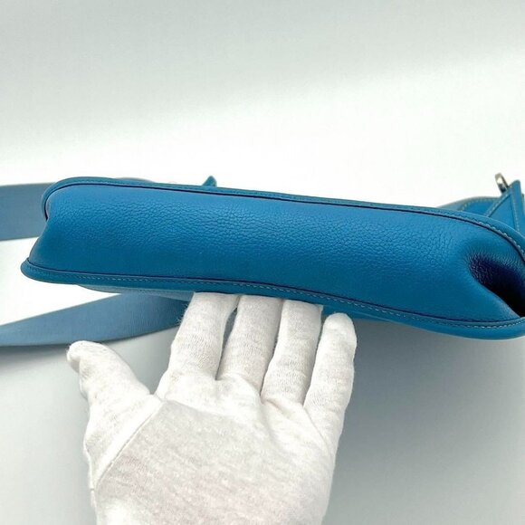 Authentic HERMES Evelyn PM I Blue Jean Clemence Leather Shoulder Bag - Picture 3 of 15